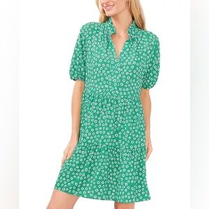 CeCe Women's Short Sleeve Tiered V-Neck Baby Doll Dress NWOT